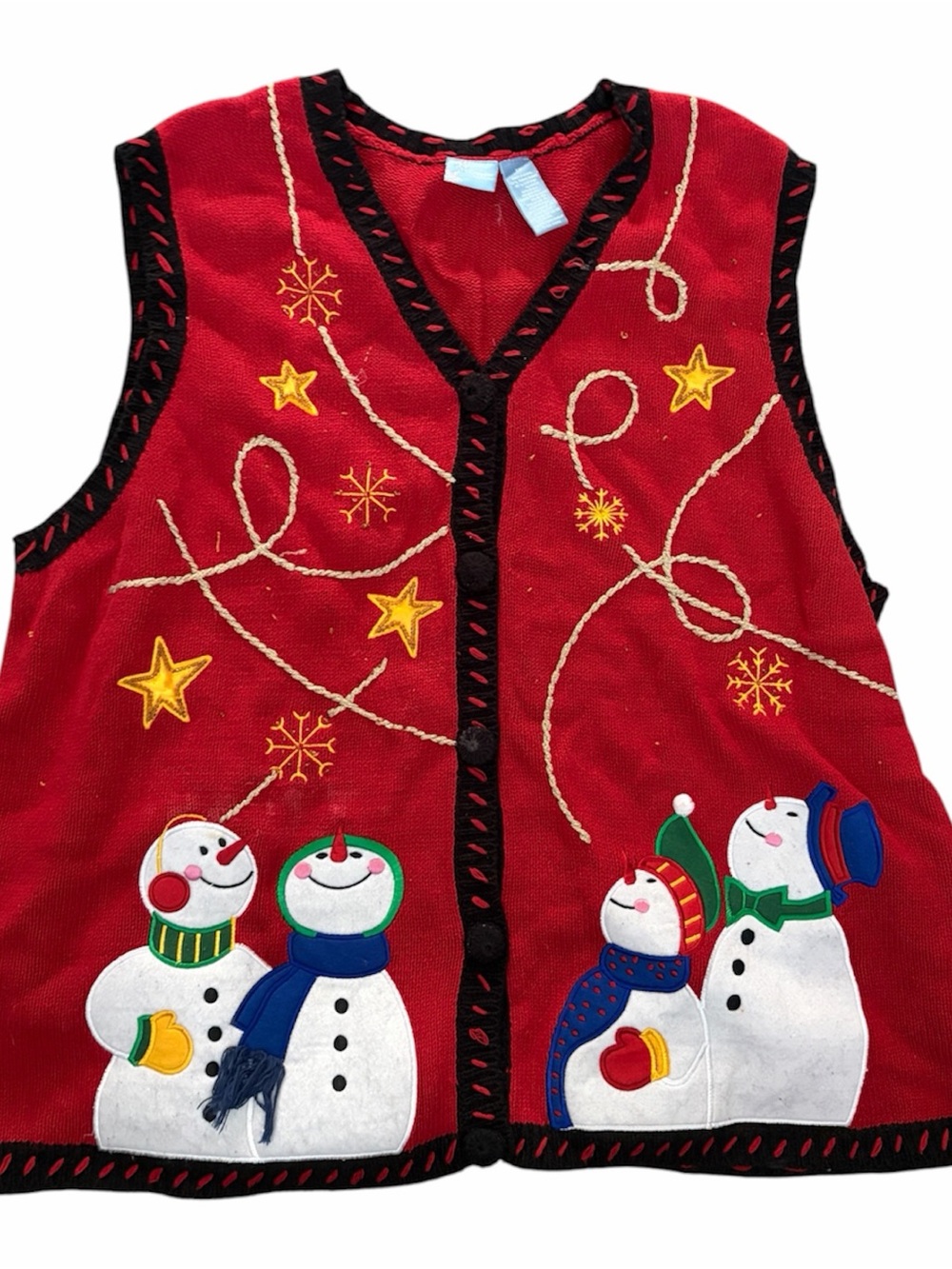 Women’s Red Holiday Editions Knit Button Sweater Vest 3XL Grannycore Snowman